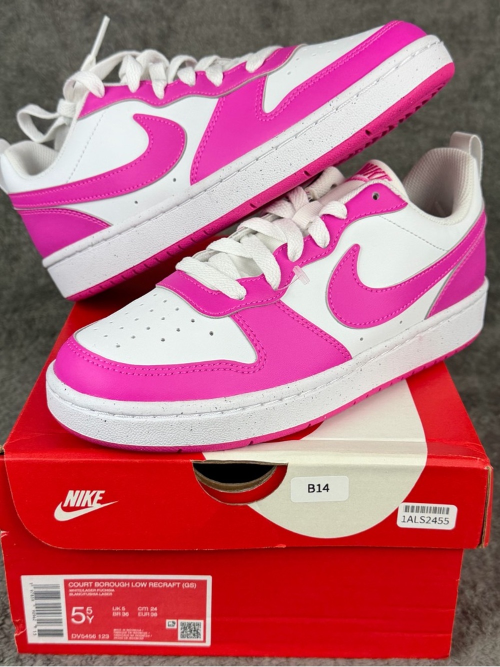 5.5 Youth/7 Women’s Nike Court Borough Low Recraft - new in box Pink & White
